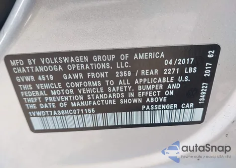 2017 Volkswagen Passat 1.8T R-Line from USA, damaged, VIN 1VWDT7A36HC071155